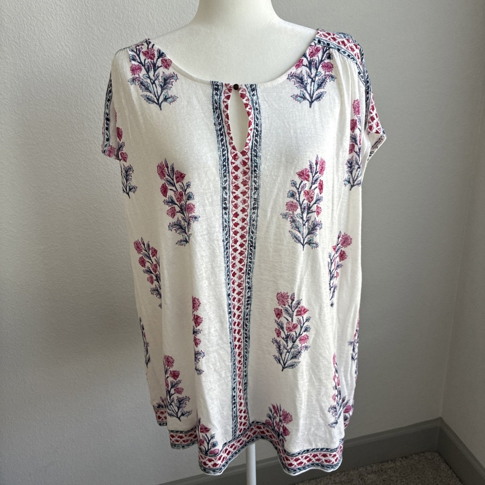 Lucky Brand Womens Floral Keyhole Sleeveless Tunic Linen Blend 3X Boho